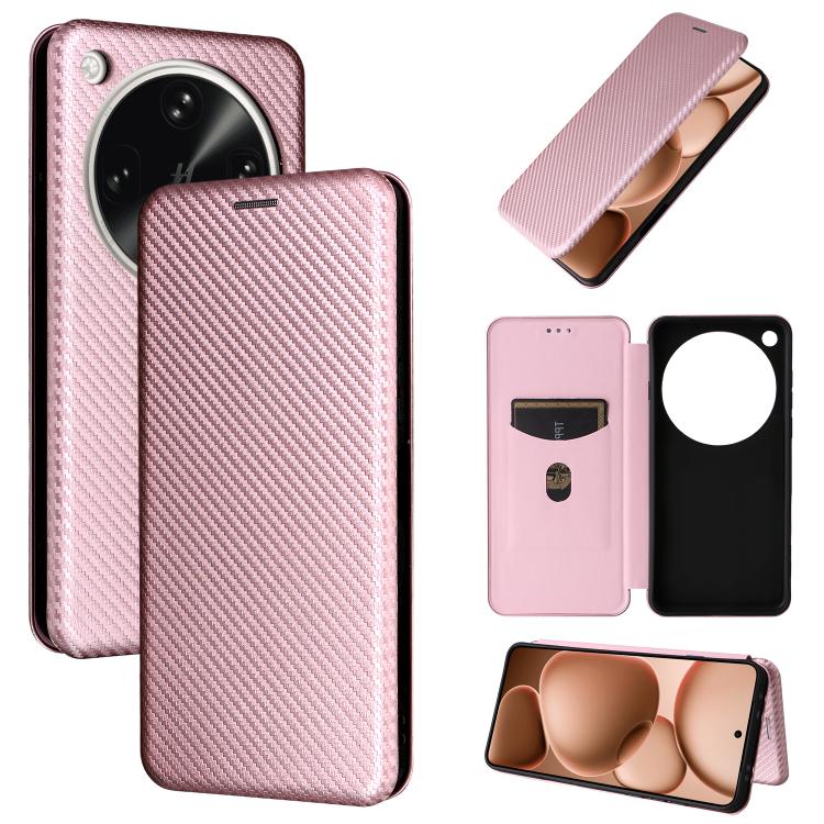 

For OPPO Find X8 Ultra 5G Carbon Fiber Texture Flip Leather Phone Case(Pink)