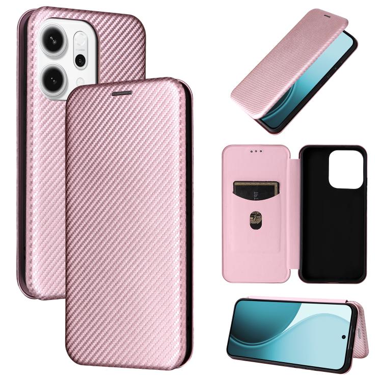 

For OPPO Reno14 5G Global Carbon Fiber Texture Flip Leather Phone Case(Pink)