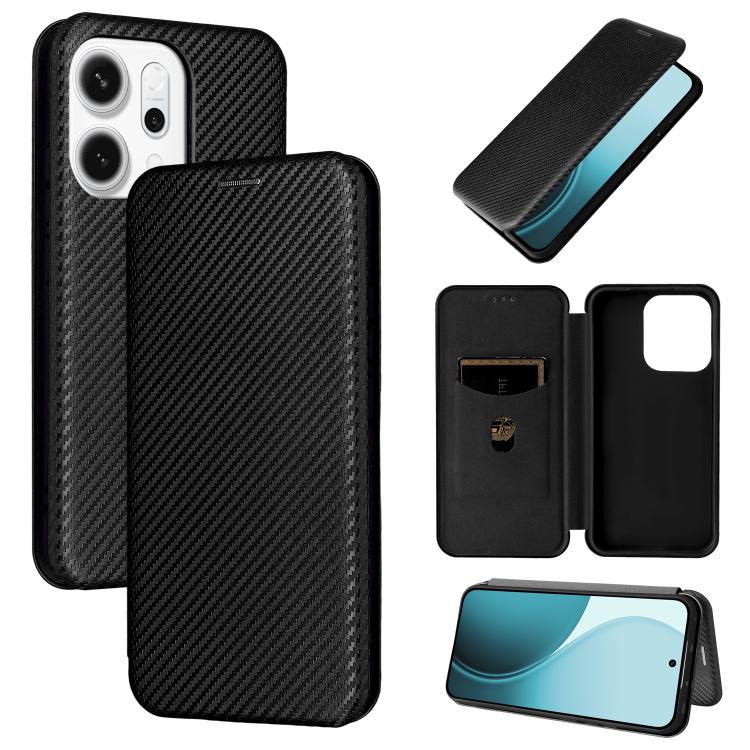 

For OPPO Reno14 Global / Reno14 F Carbon Fiber Texture Flip Leather Phone Case(Black)