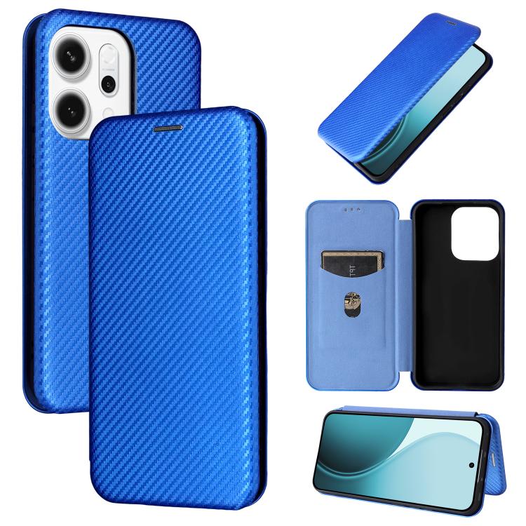 

For OPPO Reno14 Global / Reno14 F Carbon Fiber Texture Flip Leather Phone Case(Blue)