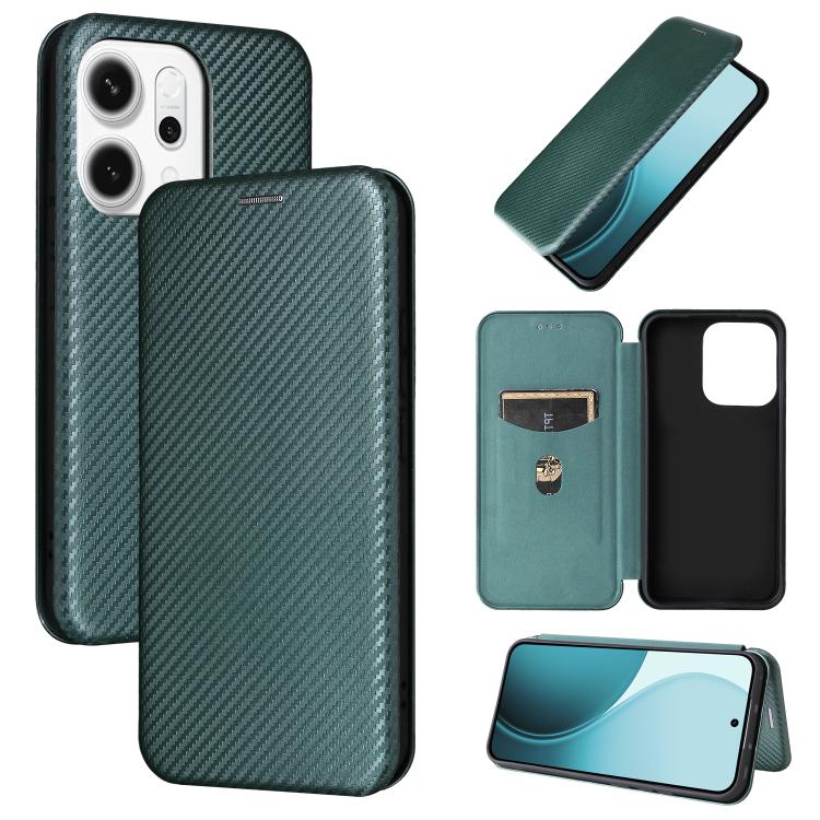 

For OPPO Reno14 5G Global Carbon Fiber Texture Flip Leather Phone Case(Green)