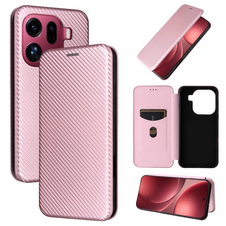 

For OPPO Find X9 Pro Carbon Fiber Texture Flip Leather Phone Case(Pink)