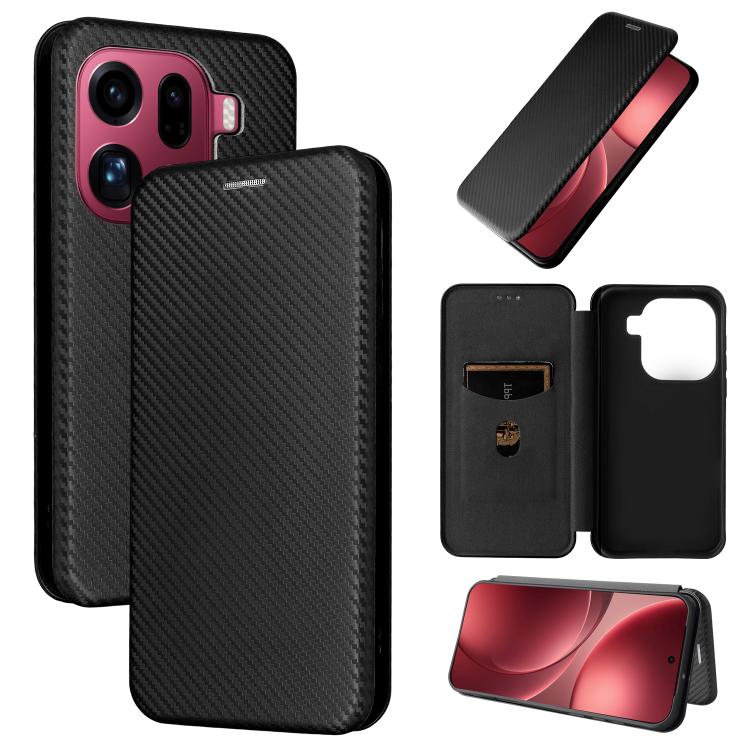 

For OPPO Find X9 Pro Carbon Fiber Texture Flip Leather Phone Case(Black)