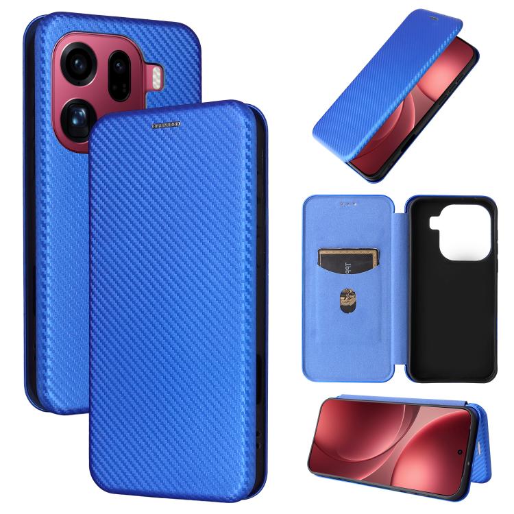 

For OPPO Find X9 Pro Carbon Fiber Texture Flip Leather Phone Case(Blue)