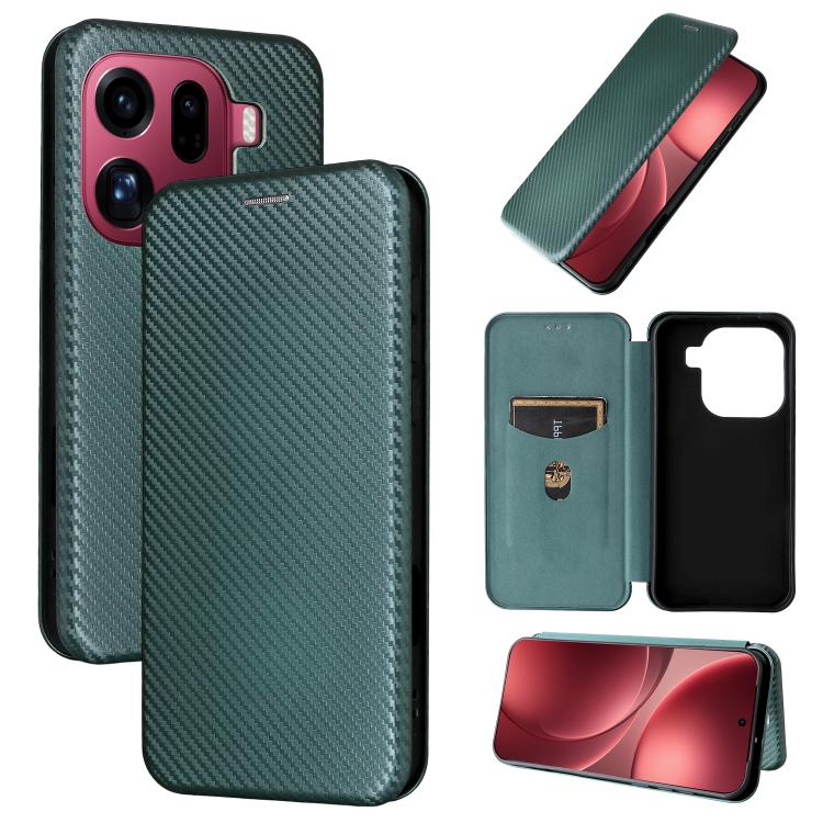 

For OPPO Find X9 Pro Carbon Fiber Texture Flip Leather Phone Case(Green)