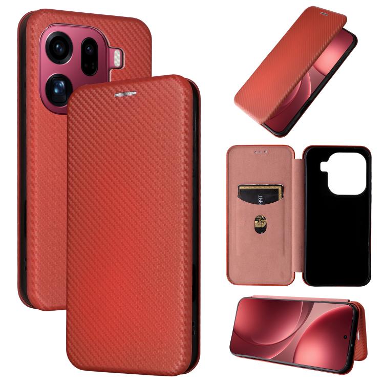 

For OPPO Find X9 Pro Carbon Fiber Texture Flip Leather Phone Case(Brown)