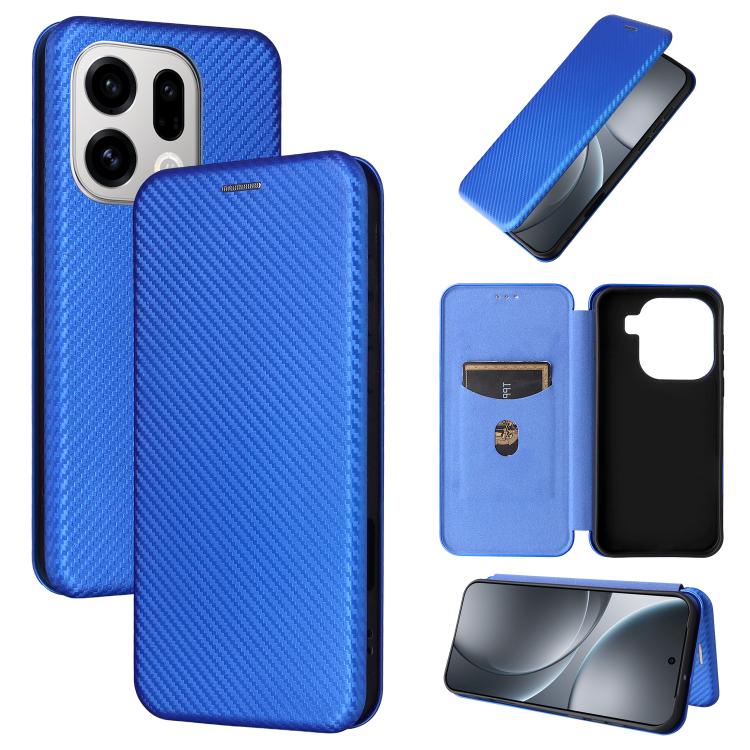 

For OPPO Find X9 Carbon Fiber Texture Flip Leather Phone Case(Blue)