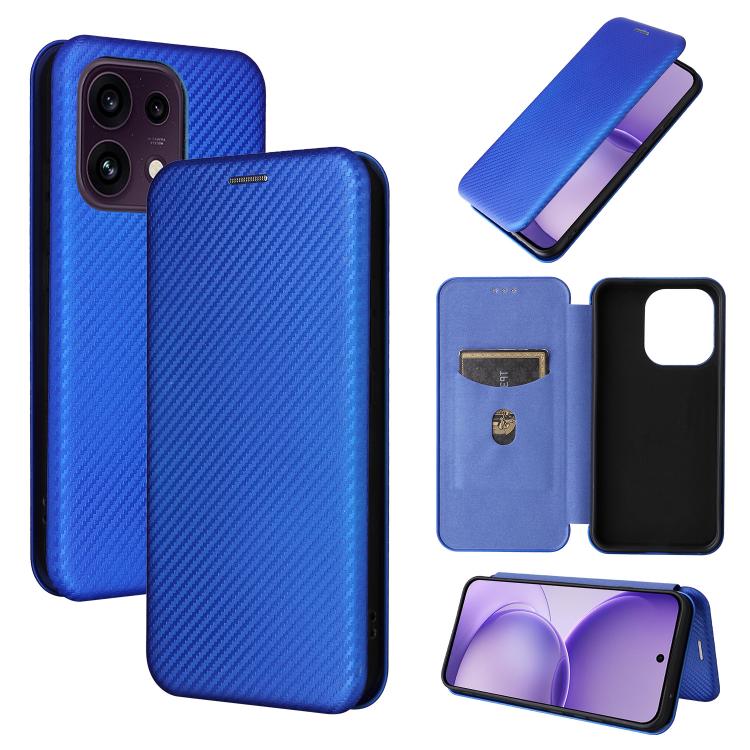 For OPPO Reno16 / Reno16 Pro 5G Global Carbon Fiber Texture Flip Leather Phone Case(Blue)