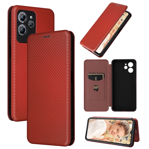For Oukitel C32 Carbon Fiber Texture Flip Leather Phone Case(Brown)