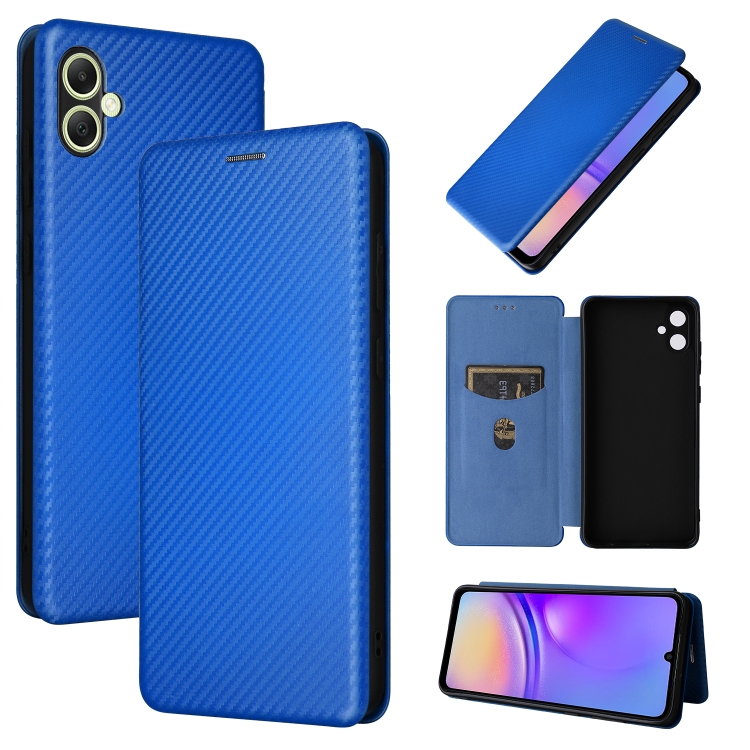 

For Samsung Galaxy A05 Carbon Fiber Texture Flip Leather Phone Case(Blue)