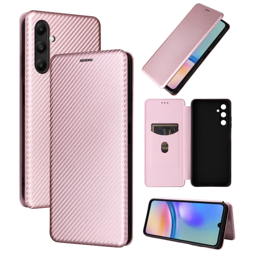 For Samsung Galaxy A05s Carbon Fiber Texture Flip Leather Phone Case(Pink)