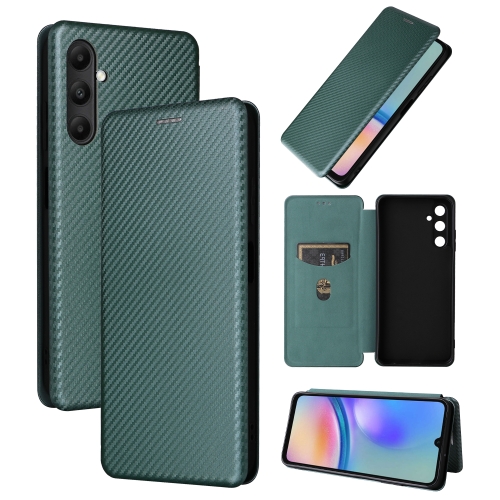 

For Samsung Galaxy A05s Carbon Fiber Texture Flip Leather Phone Case(Green)