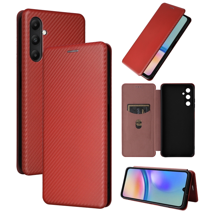 

For Samsung Galaxy A05s Carbon Fiber Texture Flip Leather Phone Case(Brown)