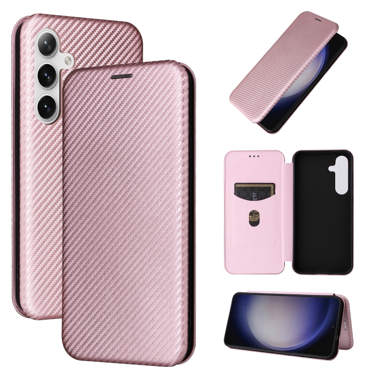 

For Samsung Galaxy S24 5G Carbon Fiber Texture Flip Leather Phone Case(Pink)