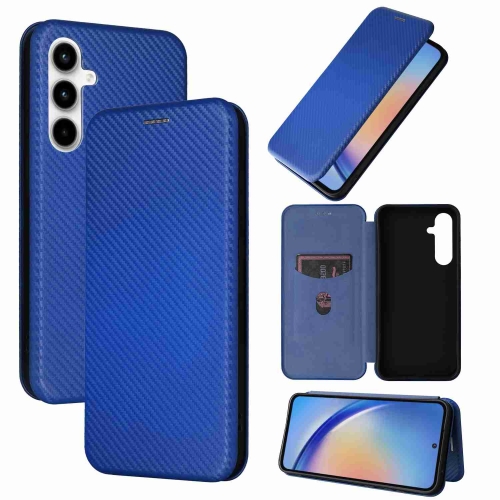 

For Samsung Galaxy A35 5G Carbon Fiber Texture Flip Leather Phone Case(Blue)