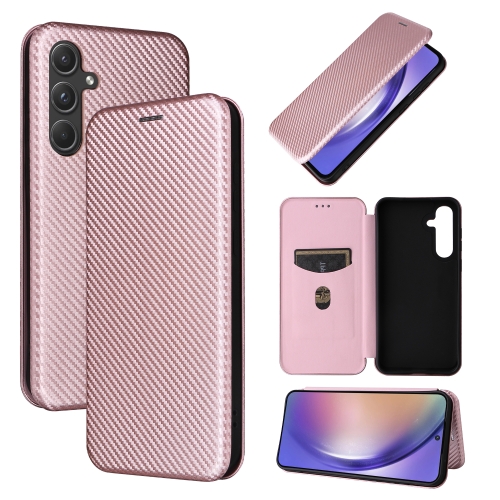 

For Samsung Galaxy A55 5G Carbon Fiber Texture Flip Leather Phone Case(Pink)