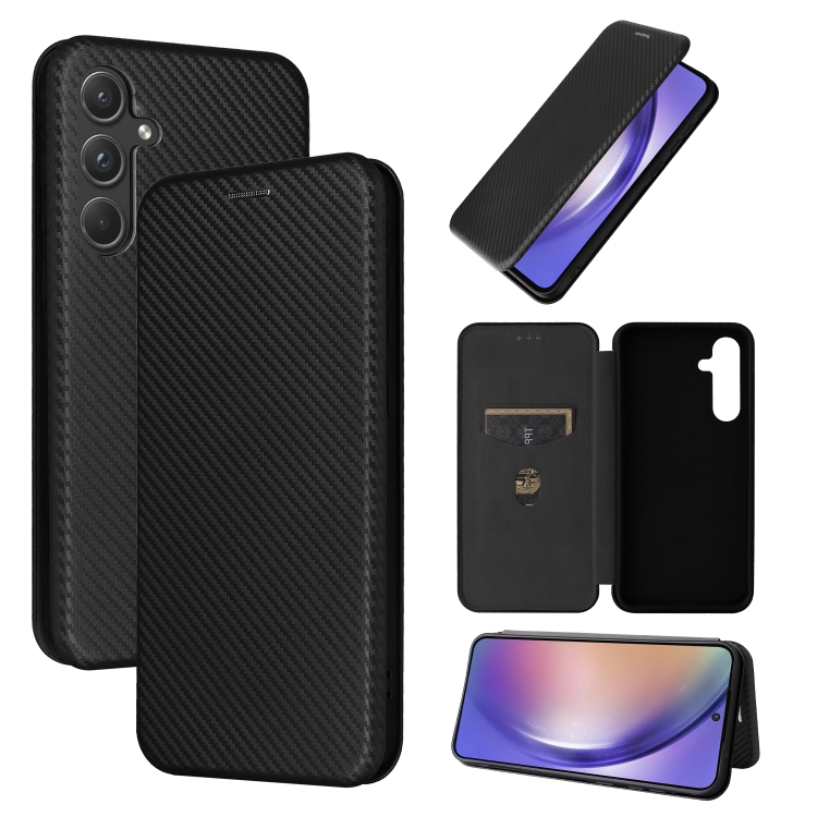 

For Samsung Galaxy A55 5G Carbon Fiber Texture Flip Leather Phone Case(Black)