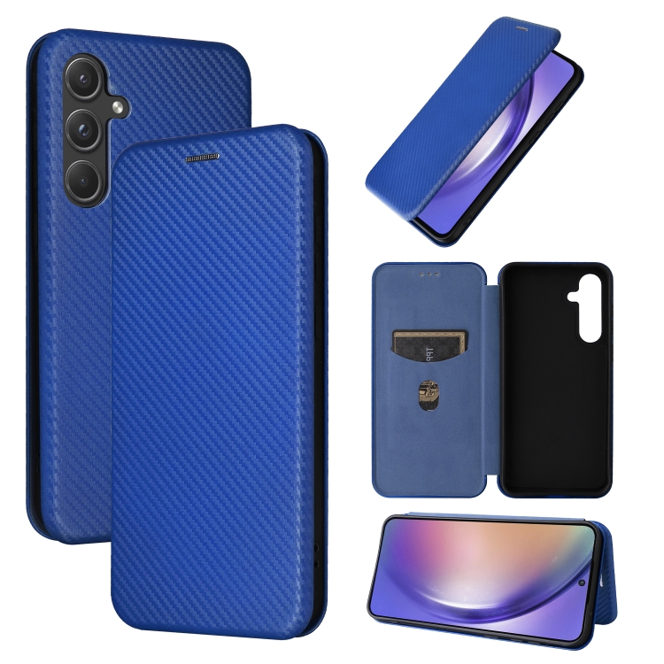 

For Samsung Galaxy A55 5G Carbon Fiber Texture Flip Leather Phone Case(Blue)