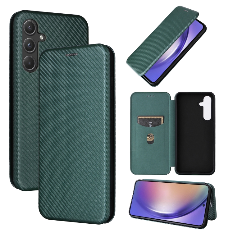 

For Samsung Galaxy A55 5G Carbon Fiber Texture Flip Leather Phone Case(Green)