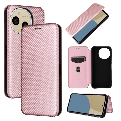 

For Sharp Aquos Sense9 Carbon Fiber Texture Flip Leather Phone Case(Pink)