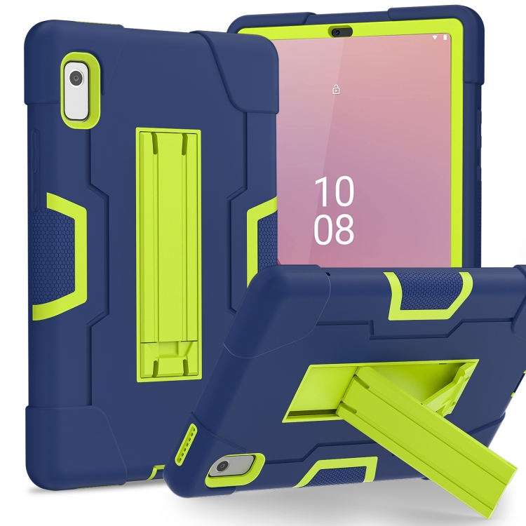 

For Lenovo Tab M9 / TB-310FU Contrast Color Silicone Hybrid PC Tablet Case with Holder(Navy Blue Olivine)