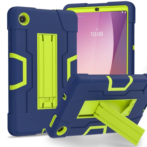 

For Lenovo Tab M8 4th Gen Contrast Color Silicone Hybrid PC Tablet Case with Holder(Navy Blue Olivine)