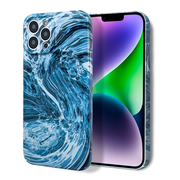 

For iPhone 14 Pro Marble Pattern Phone Case(Navy Blue White)