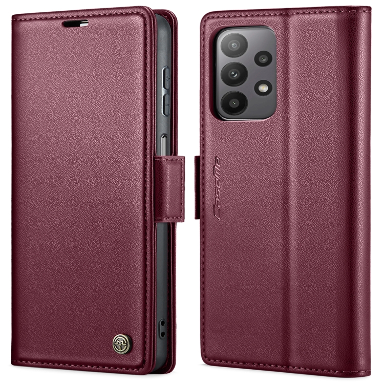 

For Samsung Galaxy A23 CaseMe 023 Butterfly Buckle Litchi Texture RFID Anti-theft Leather Phone Case(Wine Red)