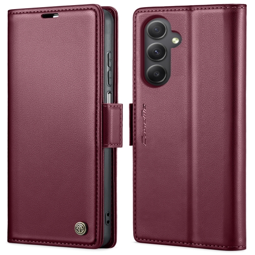 

For Samsung Galaxy A34 5G CaseMe 023 Butterfly Buckle Litchi Texture RFID Anti-theft Leather Phone Case(Wine Red)