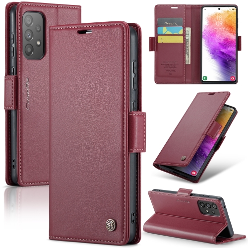 

For Samsung Galaxy A73 5G CaseMe 023 Butterfly Buckle Litchi Texture RFID Anti-theft Leather Phone Case(Wine Red)