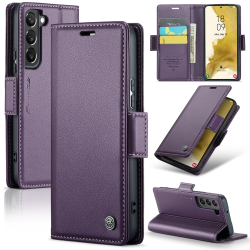 

For Samsung Galaxy S22 5G CaseMe 023 Butterfly Buckle Litchi Texture RFID Anti-theft Leather Phone Case(Pearly Purple)