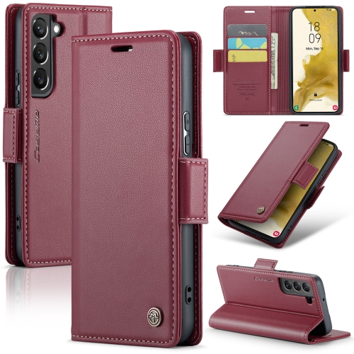 

For Samsung Galaxy S22+ 5G CaseMe 023 Butterfly Buckle Litchi Texture RFID Anti-theft Leather Phone Case(Wine Red)