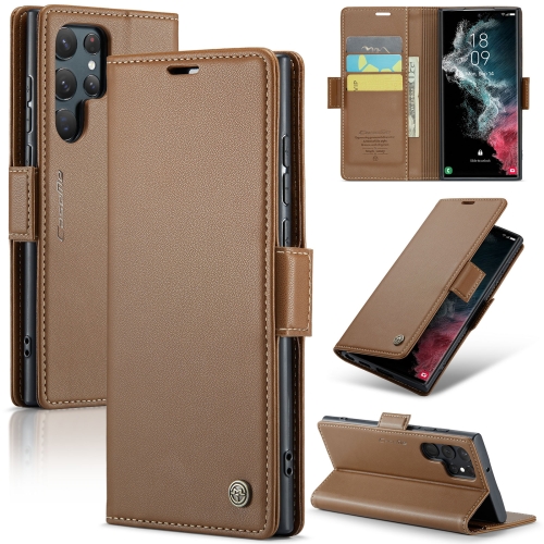 

For Samsung Galaxy S22 Ultra 5G CaseMe 023 Butterfly Buckle Litchi Texture RFID Anti-theft Leather Phone Case(Brown)