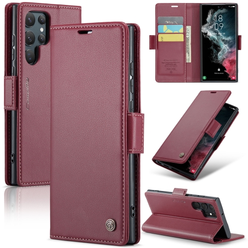 

For Samsung Galaxy S22 Ultra 5G CaseMe 023 Butterfly Buckle Litchi Texture RFID Anti-theft Leather Phone Case(Wine Red)