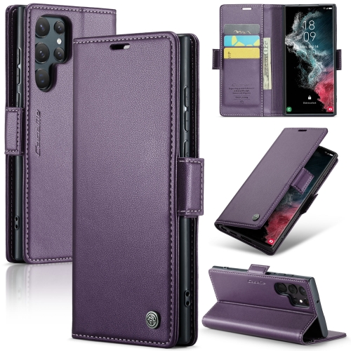 

For Samsung Galaxy S22 Ultra 5G CaseMe 023 Butterfly Buckle Litchi Texture RFID Anti-theft Leather Phone Case(Pearly Purple)