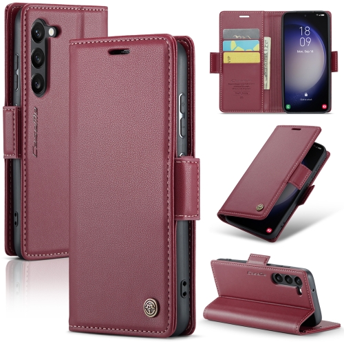 

For Samsung Galaxy S23 5G CaseMe 023 Butterfly Buckle Litchi Texture RFID Anti-theft Leather Phone Case(Wine Red)