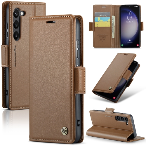 

For Samsung Galaxy S23+ 5G CaseMe 023 Butterfly Buckle Litchi Texture RFID Anti-theft Leather Phone Case(Brown)