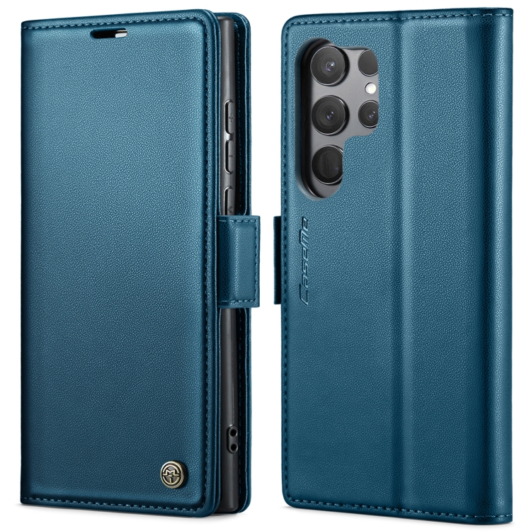 

For Samsung Galaxy S23 Ultra 5G CaseMe 023 Butterfly Buckle Litchi Texture RFID Anti-theft Leather Phone Case(Blue)