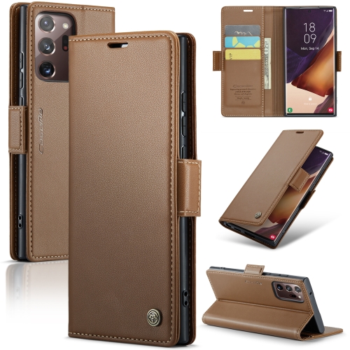 

For Samsung Galaxy Note20 Ultra CaseMe 023 Butterfly Buckle Litchi Texture RFID Anti-theft Leather Phone Case(Brown)