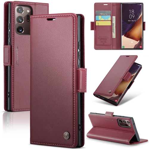 

For Samsung Galaxy Note20 Ultra CaseMe 023 Butterfly Buckle Litchi Texture RFID Anti-theft Leather Phone Case(Wine Red)