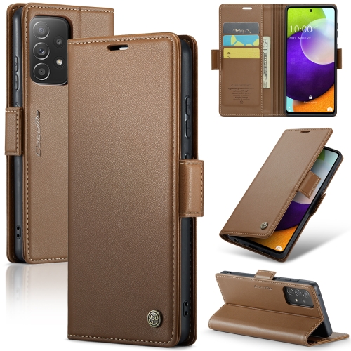 

For Samsung Galaxy A52/A52s 5G CaseMe 023 Butterfly Buckle Litchi Texture RFID Anti-theft Leather Phone Case(Brown)