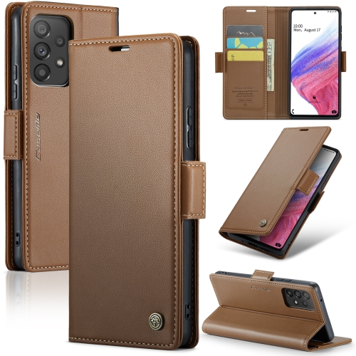 

For Samsung Galaxy A53 CaseMe 023 Butterfly Buckle Litchi Texture RFID Anti-theft Leather Phone Case(Brown)