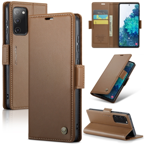 

For Samsung Galaxy S20 FE CaseMe 023 Butterfly Buckle Litchi Texture RFID Anti-theft Leather Phone Case(Brown)