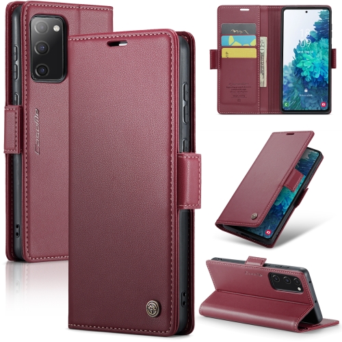 

For Samsung Galaxy S20 FE CaseMe 023 Butterfly Buckle Litchi Texture RFID Anti-theft Leather Phone Case(Wine Red)