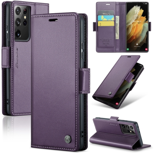 

For Samsung Galaxy S21 Ultra 5G CaseMe 023 Butterfly Buckle Litchi Texture RFID Anti-theft Leather Phone Case(Pearly Purple)