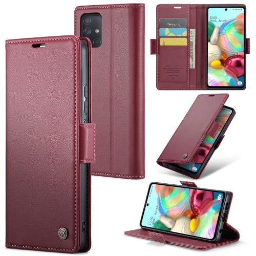 

For Samsung Galaxy A71 4G CaseMe 023 Butterfly Buckle Litchi Texture RFID Anti-theft Leather Phone Case(Wine Red)