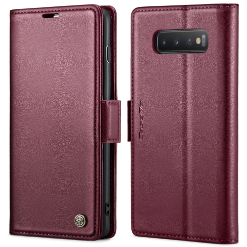 

For Samsung Galaxy S10+ CaseMe 023 Butterfly Buckle Litchi Texture RFID Anti-theft Leather Phone Case(Wine Red)