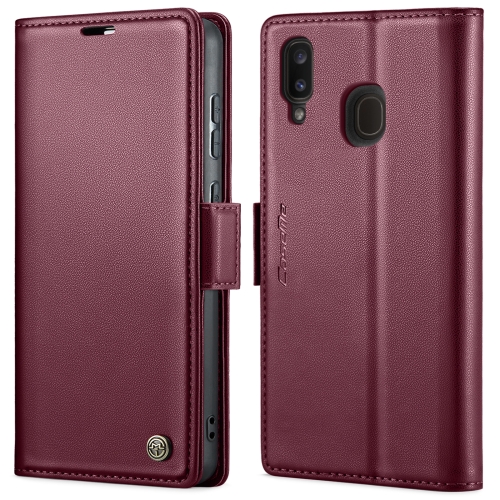 

For Samsung Galaxy A20/A30/M10s CaseMe 023 Butterfly Buckle Litchi Texture RFID Anti-theft Leather Phone Case(Wine Red)