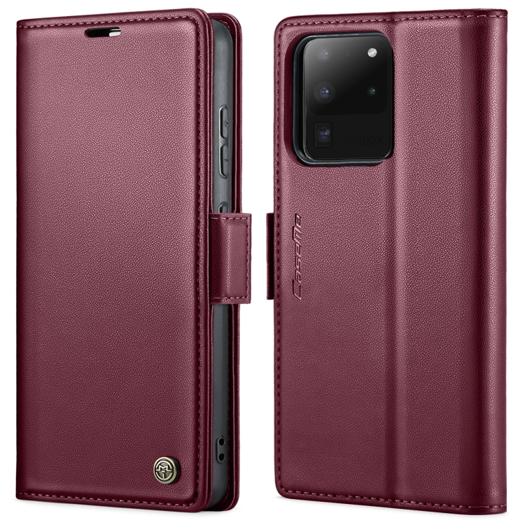 

For Samsung Galaxy S20 Ultra CaseMe 023 Butterfly Buckle Litchi Texture RFID Anti-theft Leather Phone Case(Wine Red)