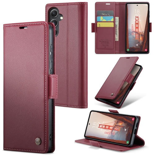 

For Samsung Galaxy S23 FE 5G CaseMe 023 Butterfly Buckle Litchi Texture RFID Anti-theft Leather Phone Case(Wine Red)